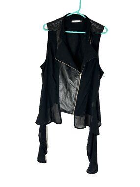Evogues Vegan Leather Mesh Drape Vest 3X Black Biker Glam
